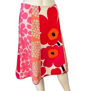 Marimekko Pink Red Poppy Floral Cotton A-Line Skirt Size US 4